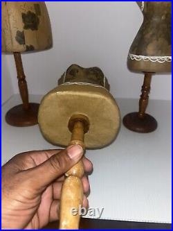 Set Of Vintage Dress Form Sewing Craft Decor Paper Mache Wood Sewing Mannequins