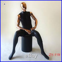 Ship to Worldwide Gold Head and Arms Black Fiberglass Male Sitting Mannequin