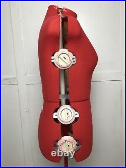 Singer Vintage Model 150 12 Dial Seamstress Adjustable Dress Form Mannequin Red