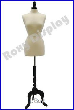 Size 6-8 Female Mannequin Dress Form FWP-W+BS-ATQ-BK Black Wood Base