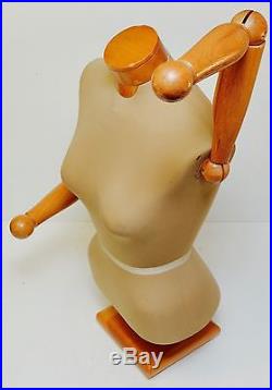 Tailor Sewing Female Mannequin Bust Torso Articulated Wooden Arms Human Art VTG