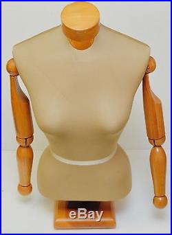 Tailor Sewing Female Mannequin Bust Torso Articulated Wooden Arms Human Art VTG