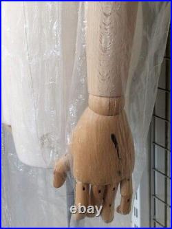 USED MN-CD-2A Female White Linen Dress Form with Articulated Wood Arms, Oval Base