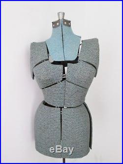 VGC Vtg Adjustable Dress Form Mannequin Metal Stand Blue Fabric Covering