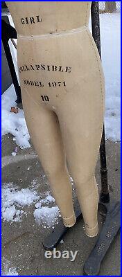 VINTAGE MODEL 1971 WOLF BODY Girl 10 DRESS FORM MANNEQUIN Cast Iron Stand