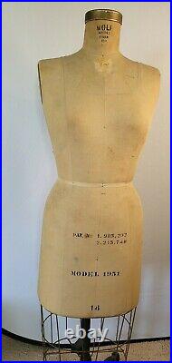 VTG 1951 WOLF NY Superior Model Dress FORM Women Mannequin Cast Iron Cage Sz 14