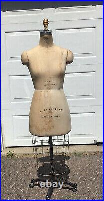 Vintage 1978 WOLF NY Model Dress Form With Cage 33-27-40 Mannequin Cast Iron Base