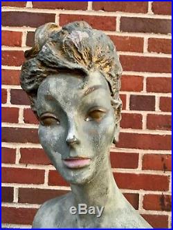 Vintage 50s Green/Gold Female Woman Mannequin Bust Torso Creepy Head Oddity 60s