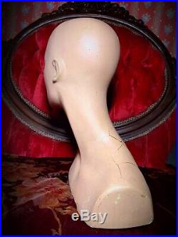 Vintage 50s Mannequin Female Face Bust Hat Head Display Distressed Oddity Creepy