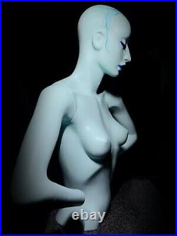 Vintage 80s Mannequin Blue Alien Female Torso Art Bust Oddity Art Creepy Deco