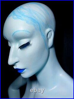 Vintage 80s Mannequin Blue Alien Female Torso Art Bust Oddity Art Creepy Deco