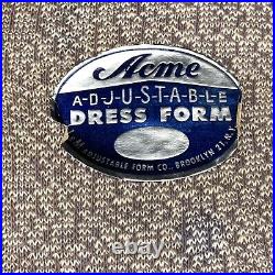Vintage ACME Adjustable Dress Form Mannequin Gold Trim Blue Stand