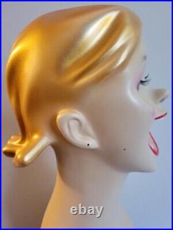 Vintage Fiberglass Female Mannequin Laughing Smiling Head Display Jewelry Cool