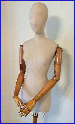 Vintage French dress form Mannequin with articulating wooden arms Paris France