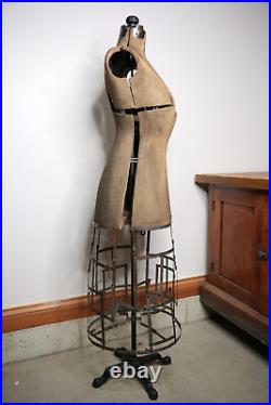 Vintage Mannequin Dress Form adjustable stand store display Japanned hardware
