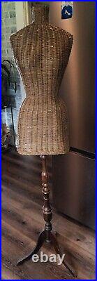 Vintage Rattan/Wicker Dress Form Woman Mannequin