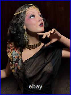Vintage Realistic Female Mannequin w Glass Eyes Dimples Full Kneeling Glamorous