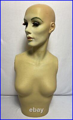 Vintage Realistic Fiberglass Female Mannequin Torso WC437 Lashes Make Up