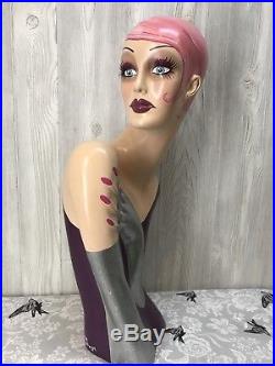 Vintage Style Art Deco Flapper Mannequin Head/ Hat Stand Pink Glam Glitter Torso