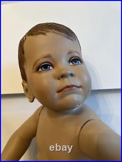Vintage Toddler Child Mannequin Jointed Arms Painted Eyes 18 Seated