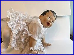 Vintage Toddler Child Mannequin Jointed Arms Painted Eyes White Dress 24 Heavy