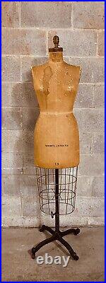 Vintage Wolf Cage Dress Form Collapsible Cast Iron Base