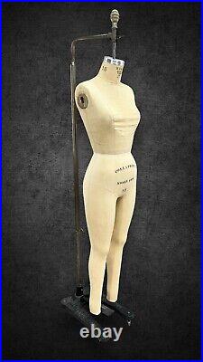 Vintage Wolf Model 1975 Full Body Hanging Dress Form on Cast Iron Rolling Stand