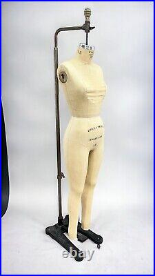 Vintage Wolf Model 1975 Full Body Hanging Dress Form on Cast Iron Rolling Stand