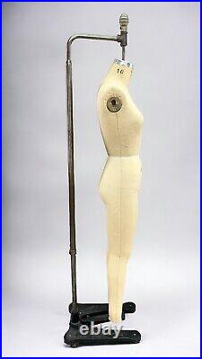 Vintage Wolf Model 1975 Full Body Hanging Dress Form on Cast Iron Rolling Stand