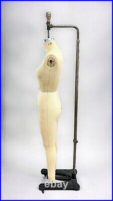 Vintage Wolf Model 1975 Full Body Hanging Dress Form on Cast Iron Rolling Stand