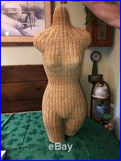 Vintage Womens Female Wicker Woven Rattan Torso Body Mannequin Dress Form