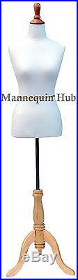 White Female Mannequin Dress Form Size 2-4 Small 33 24 34 On Maple Tripod