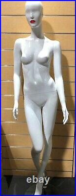 White Glossy Female Mannequin with Red Lipstick