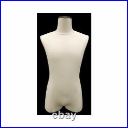 White Linen Male Dress Form Body Form Mannequin Black Square Metal Base