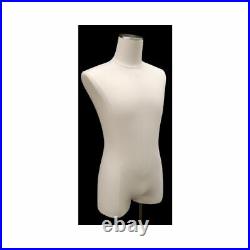 White Linen Male Dress Form Body Form Mannequin Round Metal Base