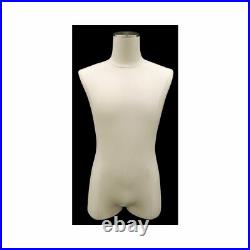 White Linen Male Dress Form Body Form Mannequin Square Metal Base