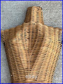 Wicker Mannequin Female Torso Rattan Display Stand Table Top Dress Necklace Form