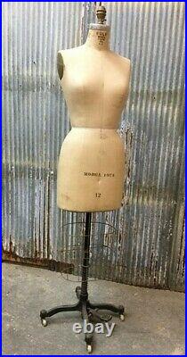 Wolf Dress Form Model 1973, Size 12, Collapsible Cast Iron Base, Vintage Form