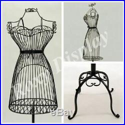 Women's Black Wire Metal Dress Form Mannequin with Adjustable Stand