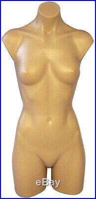 Womens Fully Round Hollow Plastic Body Form Mannequin 3/4 Torso with Shoulders